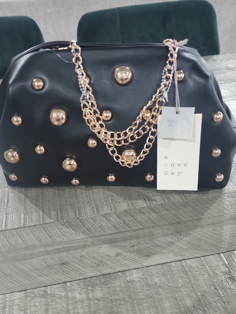 a new day Black Faux Leather Studded Shoulder Bag with Gold Accents - Picture 2 of 6